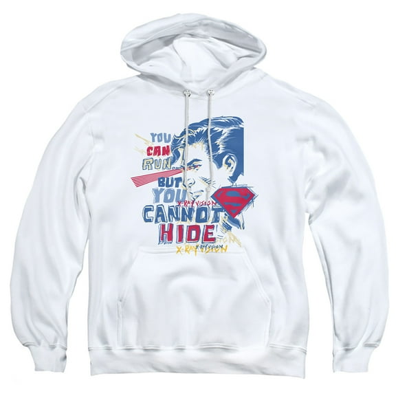Superman Cannot Hide Adult Pull-Over Hoodie, White, Large