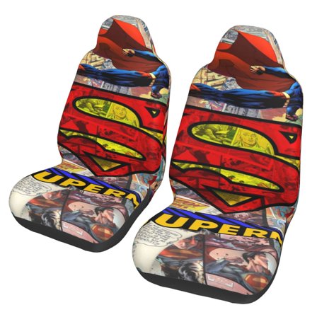Superman Car Seat Covers 2 Pack Cartoon Print Front Seat Covers Interior Accessory Universal Vehicle Seat Protector Fit for Car Auto Truck Van SUV Sedan