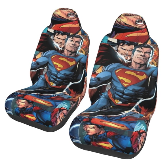 Superman Car Seat Covers 2 Pack Cartoon Print Front Seat Covers Interior Accessory Universal Vehicle Seat Protector Fit for Car Auto Truck Van SUV Sedan