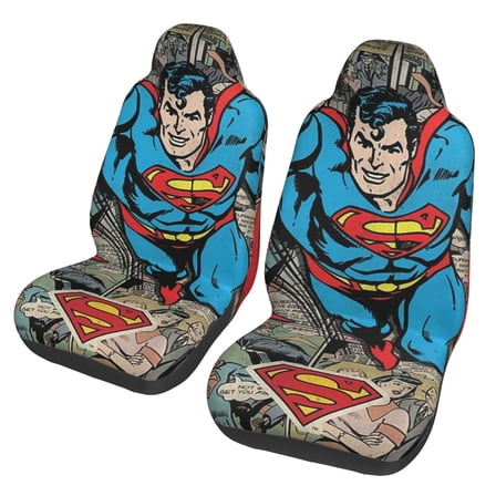 Superman Car Seat Covers 2 Pack Cartoon Print Front Seat Covers Interior Accessory Universal Vehicle Seat Protector Fit for Car Auto Truck Van SUV Sedan