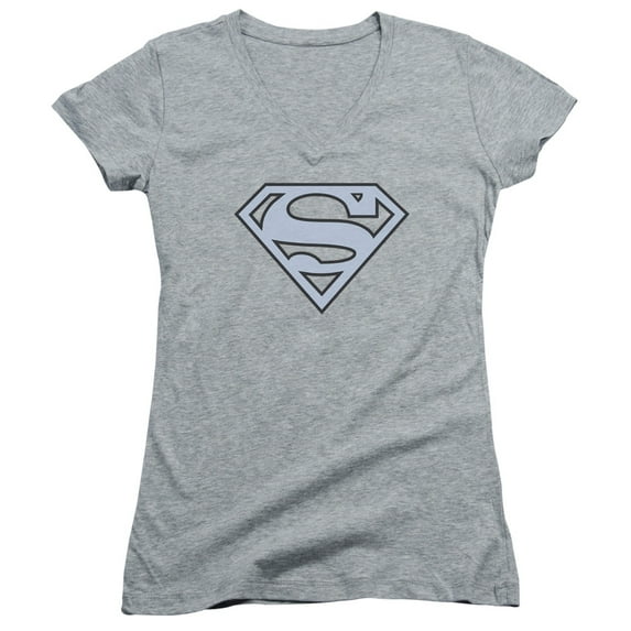 Superman Carolina Blue&Navy Shield Junior Women's V-Neck T-Shirt Athletic Heather