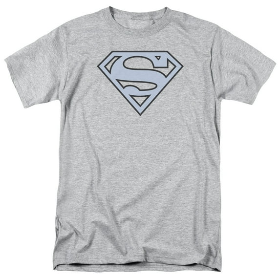 DC Comics - Superman - Carolina Blue & Navy Shield - Adult Unisex T-Shirt - Gray