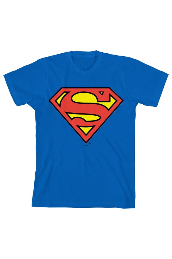 Superman Cartoon Logo Boy's Royal Blue T-shirt-Large