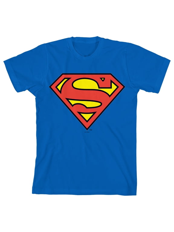 Superman Cartoon Logo Boy's Royal Blue T-shirt-Medium