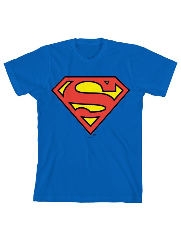 Superman Cartoon Logo Boy's Royal Blue T-shirt-X-Large