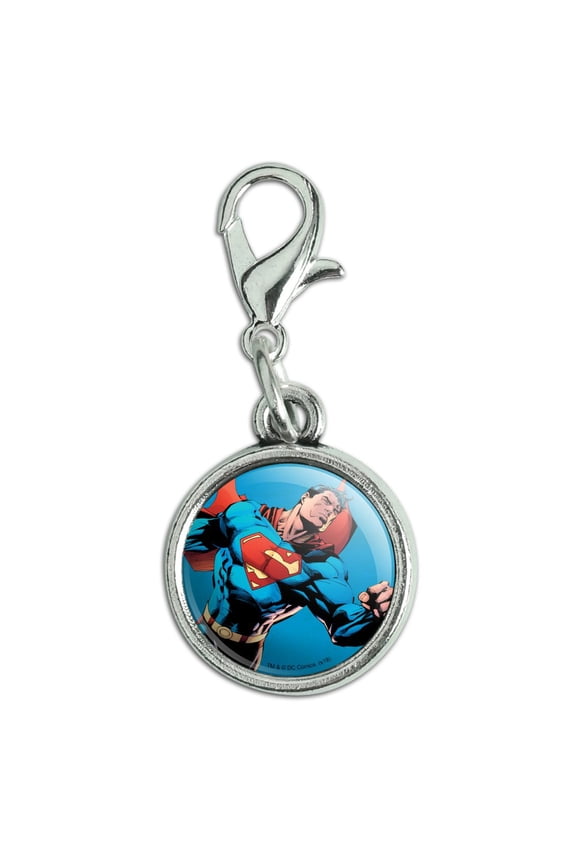 Superman Character Antiqued Bracelet Pendant Zipper Pull Charm with Lobster Clasp