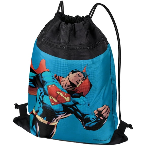 Superman Character Drawstring Backpack Sports Bag Sackpack 17" x 13", Perfect for Gym, Yoga or Practice