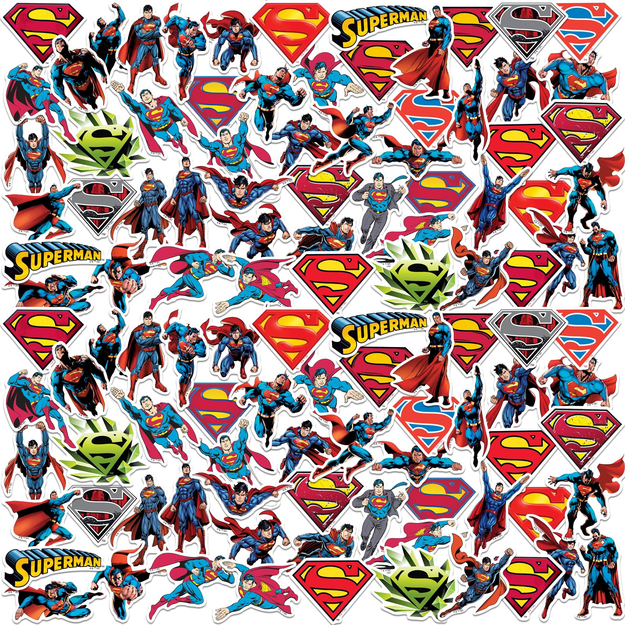 Superman Character Poses 100ct Die Cut Vinyl Stickers Variety Pack  DC Super Hero Action Decals for Laptop, Water Bottle, Scrapbooking, Tablet, Indoor & Outdoor Use