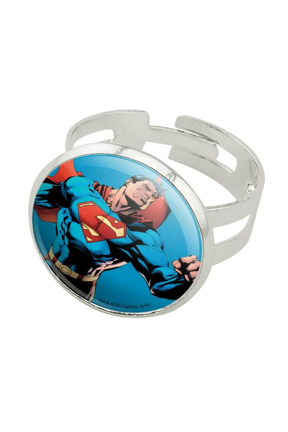 Superman Character Silver Plated Adjustable Novelty Ring