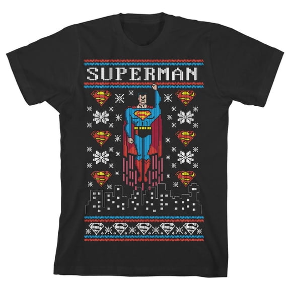 Superman Christmas Toddler Boy's Black Graphic Tee-3T