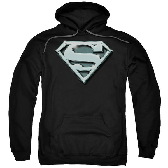 Superman Chrome Shield Adult Pullover Hoodie Sweatshirt Black