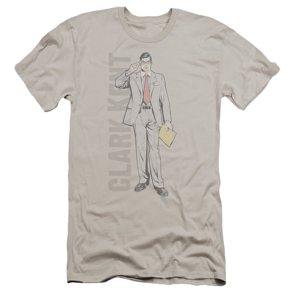 Superman Clark Kent Premium Adult Slim Fit 30/1 T-Shirt Silver