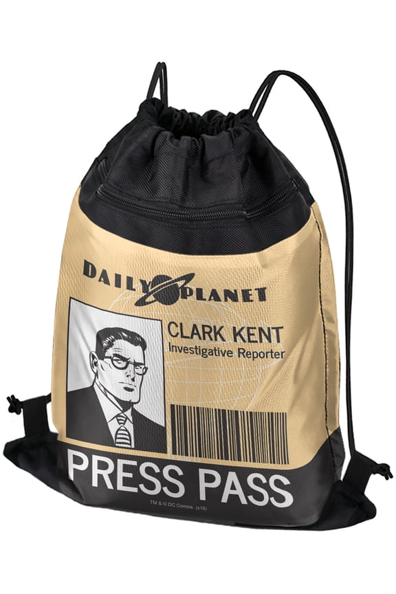 Superman Clark Kent Press Pass Drawstring Backpack Sports Bag Sackpack 17" x 13", Perfect for Gym, Yoga or Practice