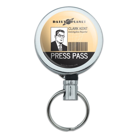 Superman Clark Kent Press Pass Heavy Duty Metal Retractable Reel ID Badge Key Card Tag Holder with Belt Clip