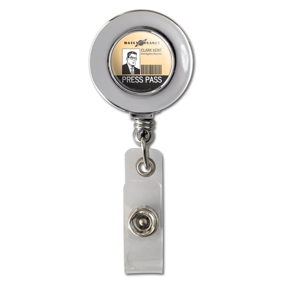 Superman Clark Kent Press Pass Retractable Reel Chrome Badge ID Card Holder Clip