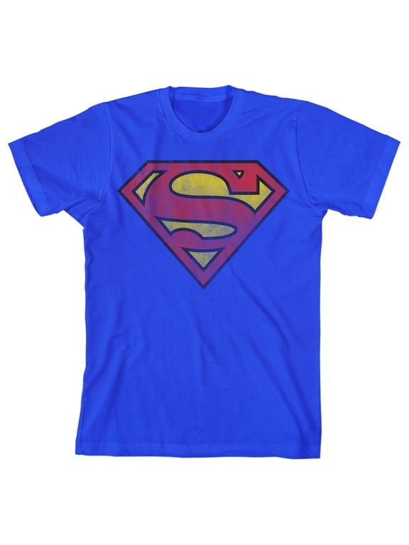 Superman Classic Logo Boy's Royal Blue T-shirt-XL