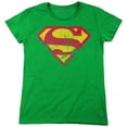 thumbnail image 1 of Superman Classic Logo Distressed Women's T Shirt, Kelly Green, 2X-Large, 1 of 6