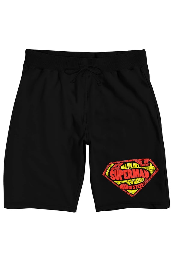 Superman Classic Logo Men's Black Graphic Sleep Shorts-Medium