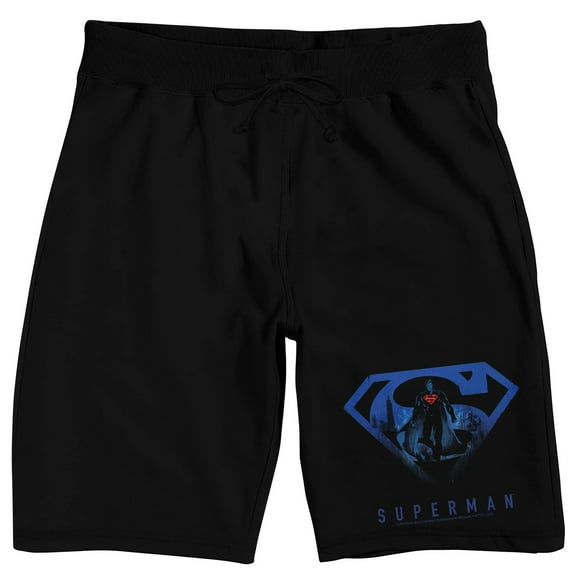 Superman Classic Logo Men's Black Graphic Sleep Shorts-Medium