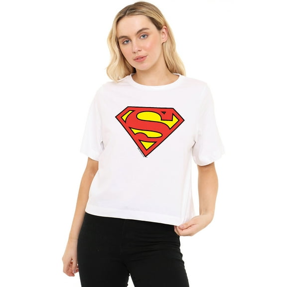 Superman Classic Logo Women's Boxy Cropped T-Shirt Casual Graphic Tee