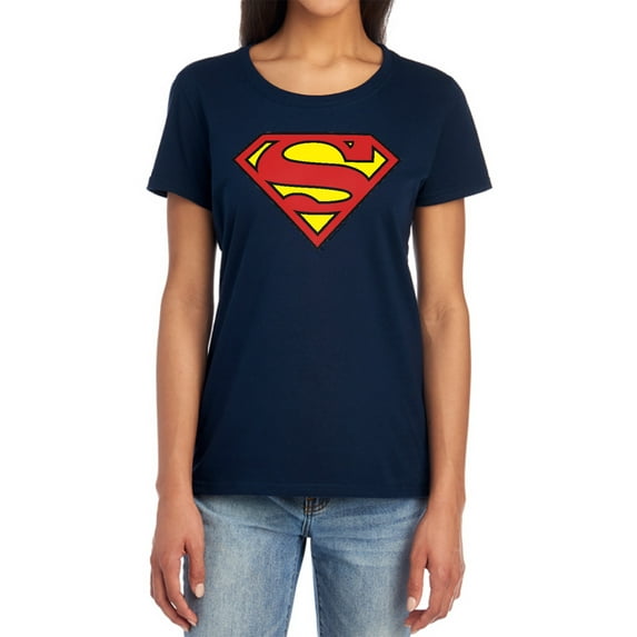 Superman Classic Logo Women's T Shirt (Small) Navy