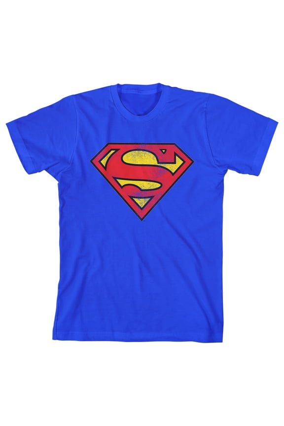 Superman Classic Logo Youth Royal Blue Graphic Tee-Small