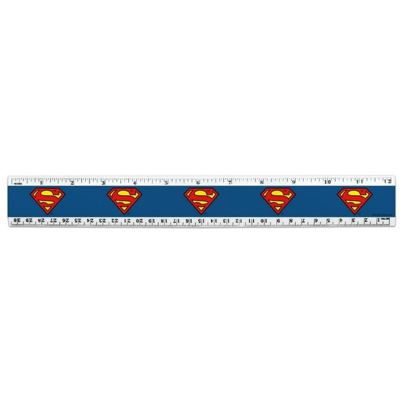 Superman Classic S Shield Logo 12 Inch Standard and Metric Plastic Ruler