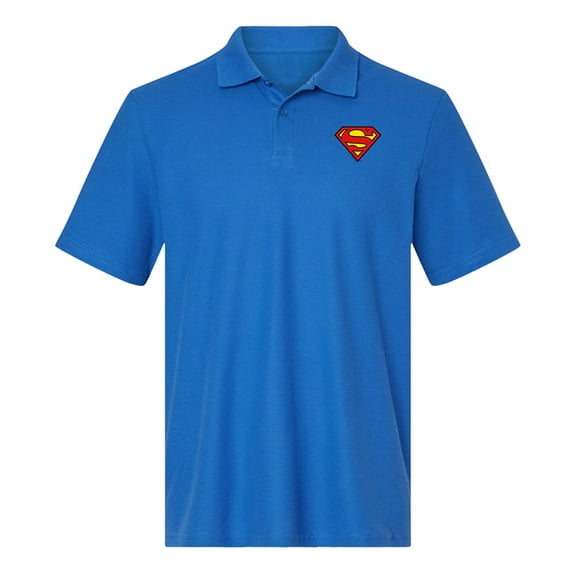 Superman Classic S-Shield Logo Cotton Polo Shirt, Royal, X-Large