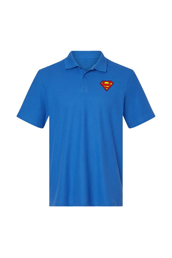 Superman Classic S-Shield Logo Cotton Polo Shirt, Royal, X-Large