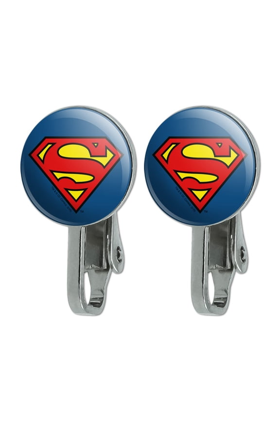 Superman Classic S Shield Logo Novelty Clip-On Stud Earrings