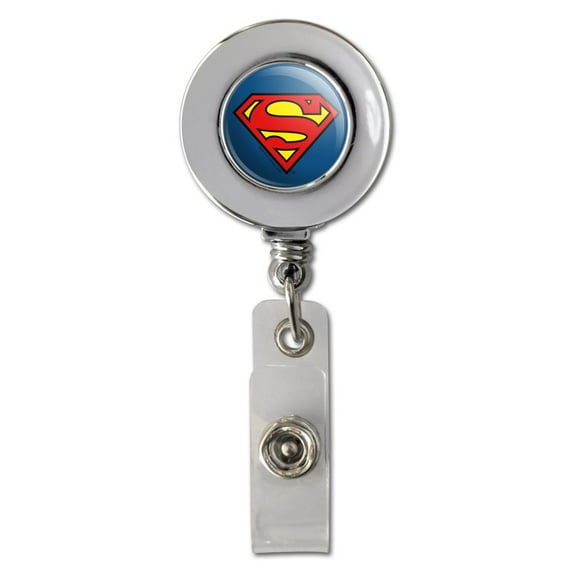 Superman Classic S Shield Logo Retractable Reel Chrome Badge ID Card Holder Clip