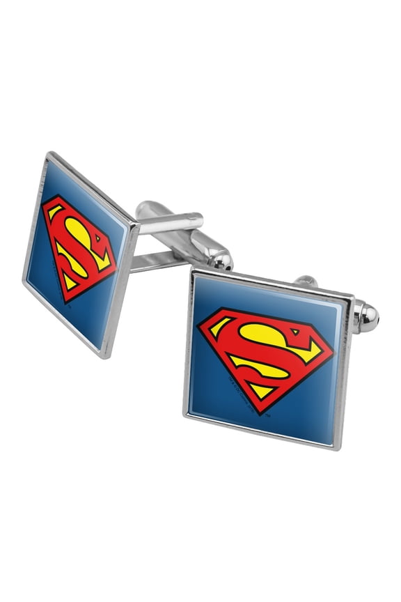 Superman Classic S Shield Logo Square Cufflink Set - Silver or Gold
