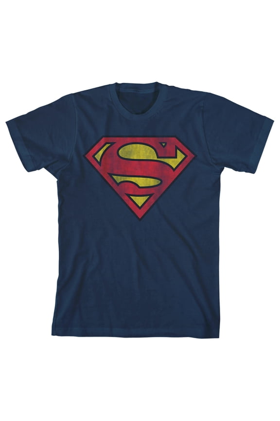 Superman Classic Shield Youth Navy Blue Graphic Tee-Large