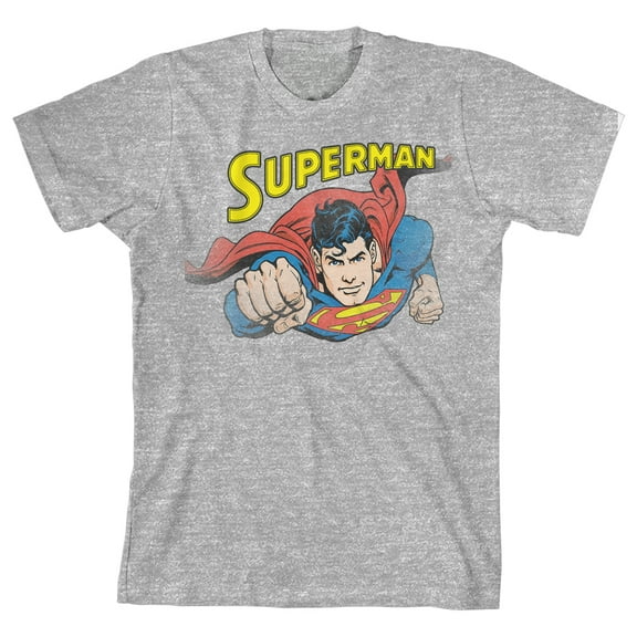 Superman Classic Superhero Youth Athletic Gray Graphic Tee-Large