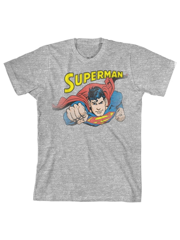 Superman Classic Superhero Youth Athletic Gray Graphic Tee-Large