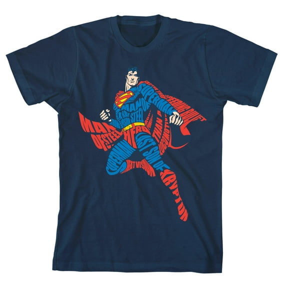 Superman Classic Superhero Youth Navy Blue Graphic Tee-Medium