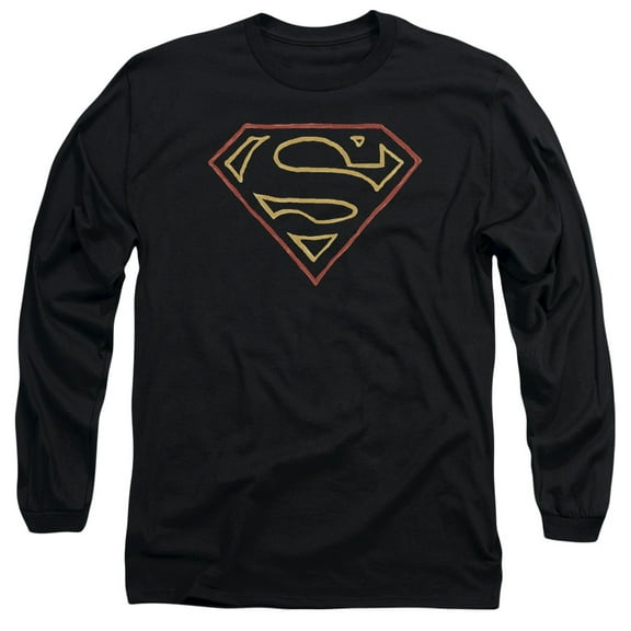 Superman Colored Shield Long Sleeve Adult 18/1 T-Shirt Black