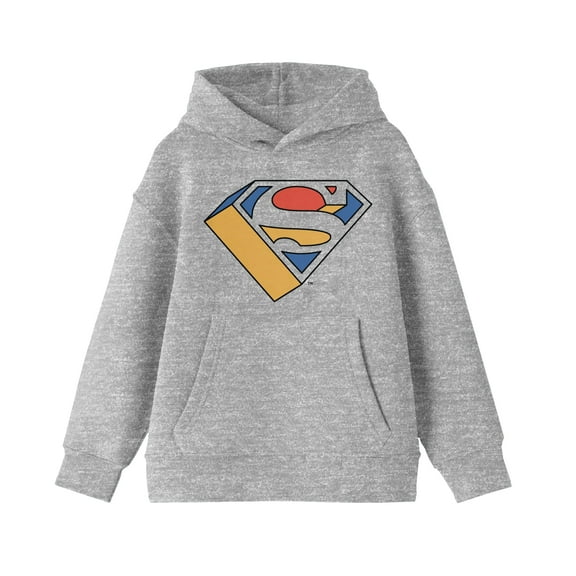 Superman Colorful Logo Youth Boy's Heather Gray Hoodie-Large