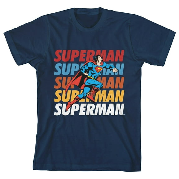 Superman Colorful Text Youth Boy's Navy-Blue T-Shirt-Small