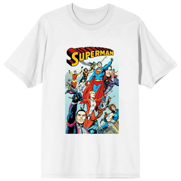 Superman Comic Cover Art Crew Neck Short Sleeve Women's White T-shirt-Small