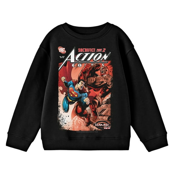 Superman Comic Cover No. 829 Crew Neck Long Sleeve Youth Black Tee-Large