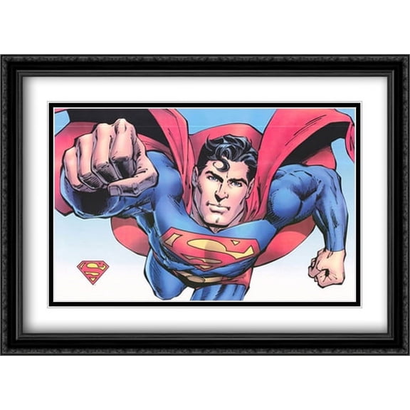 Superman Comics 2x Matted 38x27 Large Black Ornate Framed Art Print