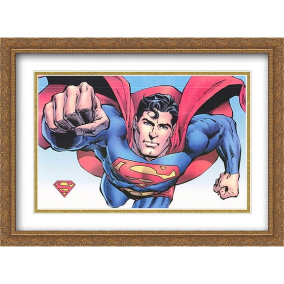 Superman Comics 2x Matted 38x27 Large Gold Ornate Framed Art Print