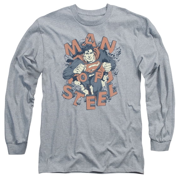 Superman Coming Through Long Sleeve Adult 18/1 T-Shirt Athletic Heather