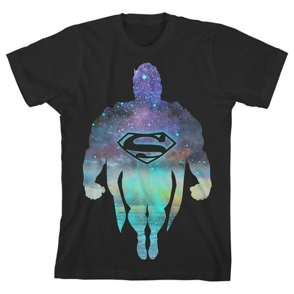 Superman Cosmic Silhouette Boy's Black T-shirt-M