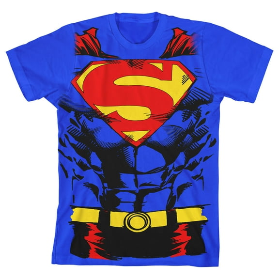 Superman Cosplay Costume Youth Royal Blue Graphic Tee-Large