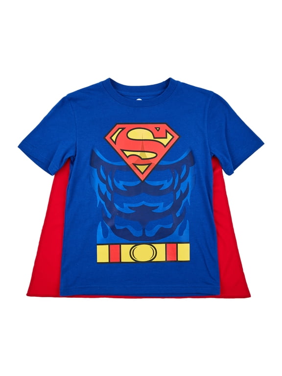 Superman Costume Boy's Blue Crew Neck Short Sleeve Cosplay T-shirt With Detachable Cape-10