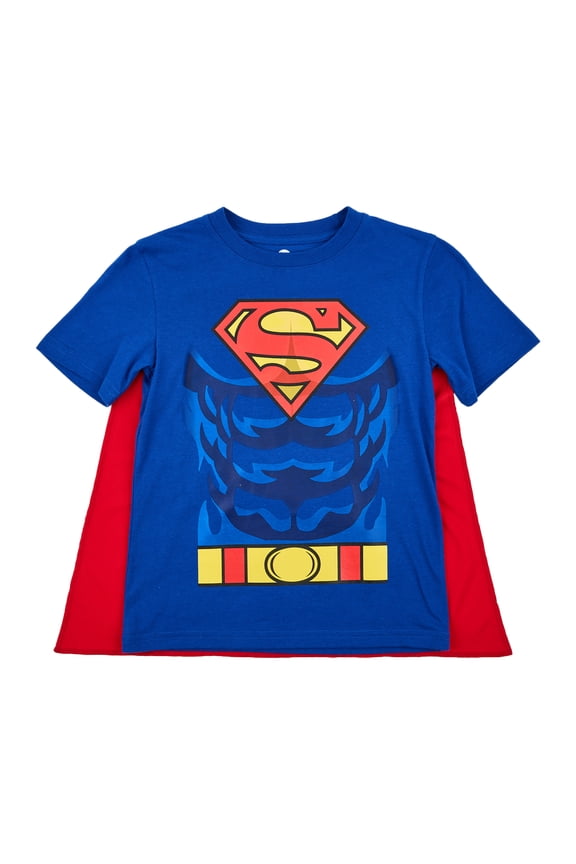 Superman Costume Boy's Blue Crew Neck Short Sleeve Cosplay T-shirt With Detachable Cape-6