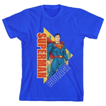 Superman Courage Text Crew Neck Short Sleeve Royal Blue Boy's T-shirt-Medium