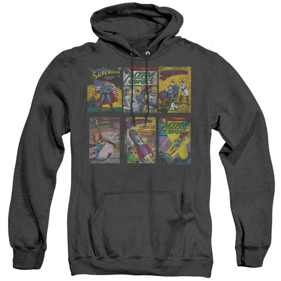 Superman Covers Adult Heather Hoodie Sweatshirt Black
